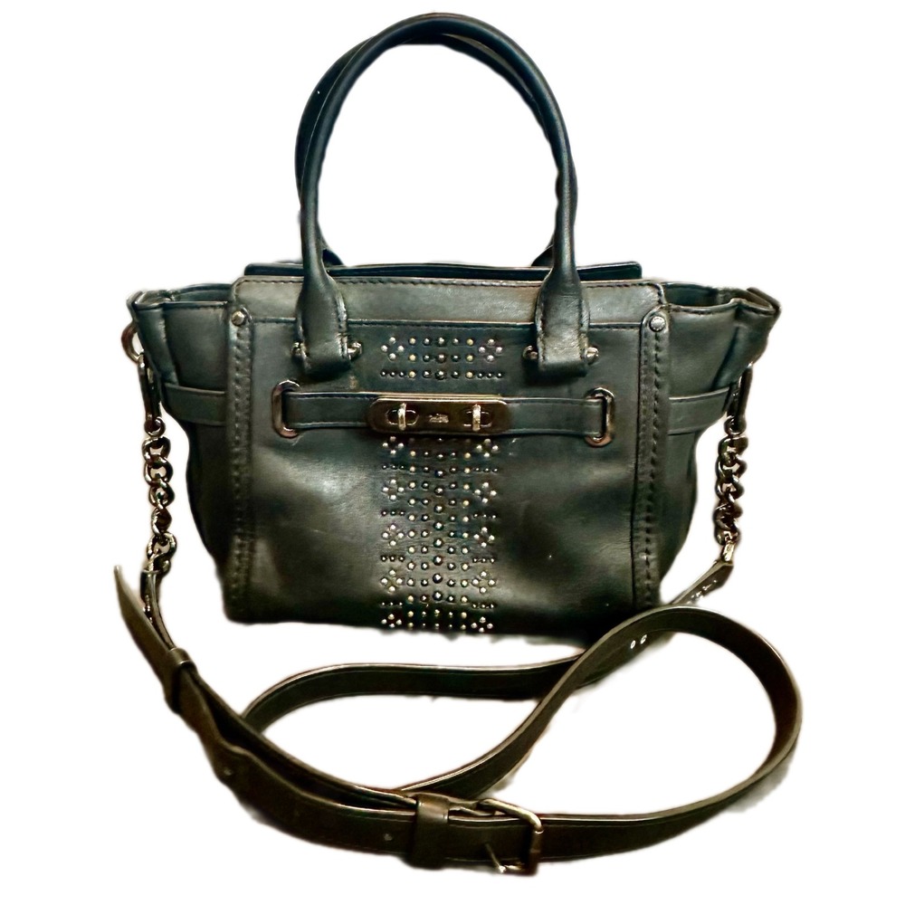 Coach Bandana Rivet Swagger 21 Black mini Leather Satchel Crossbody Bag Gunmetal